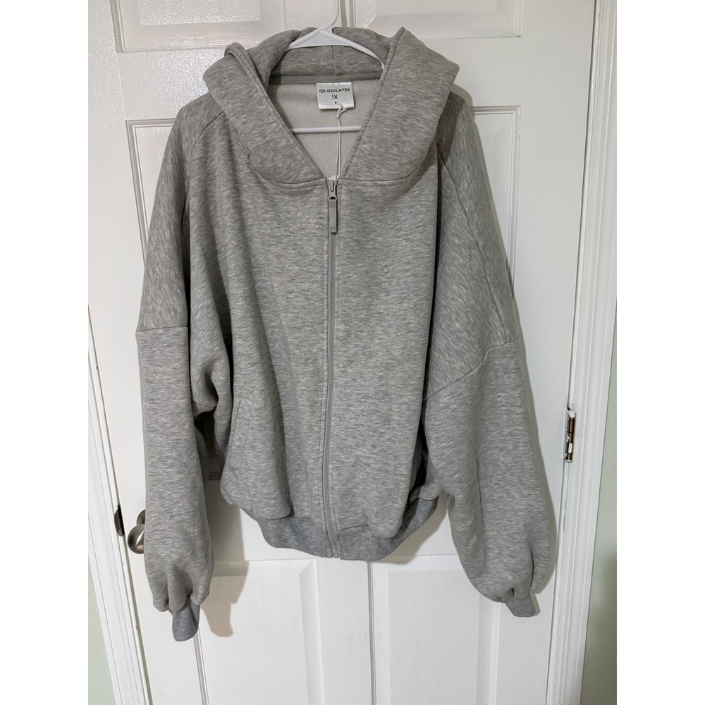 Blogilates Marshmallow Hoodie Gray Oversized Zip Up Sweatshirt Womens 1X NWT